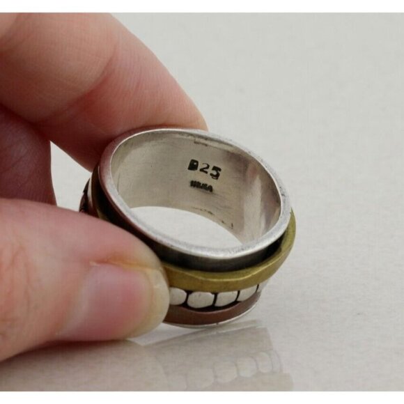 Sterling Silver Spinner Ring Copper & Brass Accents Size 7 - Picture 5 of 7
